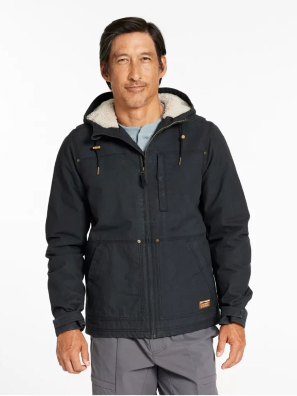 L.L. BEAN Black Cotton Blend Canvas Insulated Utility Hoodie Jacket, Size XXL